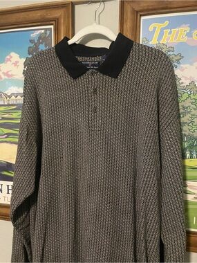 Hathaway Sport Long Sleeve Polo Shirt XL Geometric Pattern Mercerized Cotton